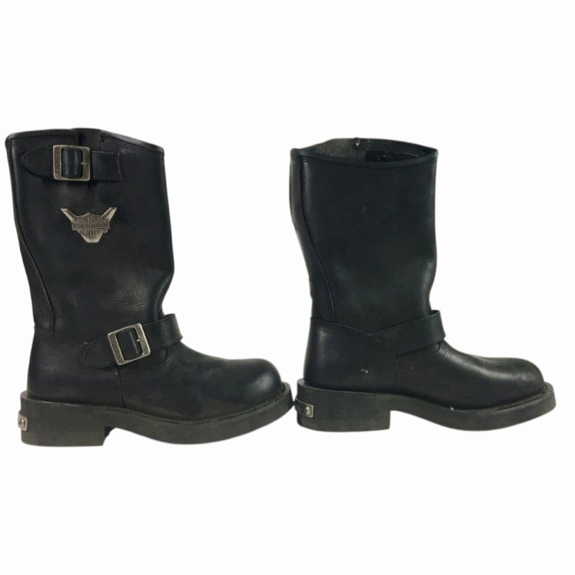 Great *Harley-Davidson Black Leather Motorcycle Boots Harness Biker (sz 8) #91135