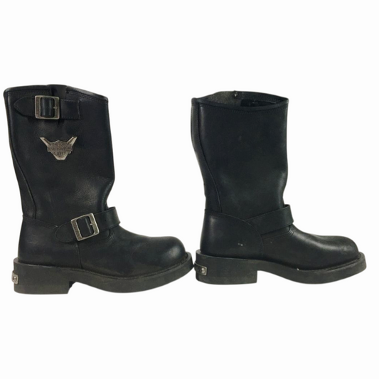 Great *Harley-Davidson Black Leather Motorcycle Boots Harness Biker (sz 8) #91135
