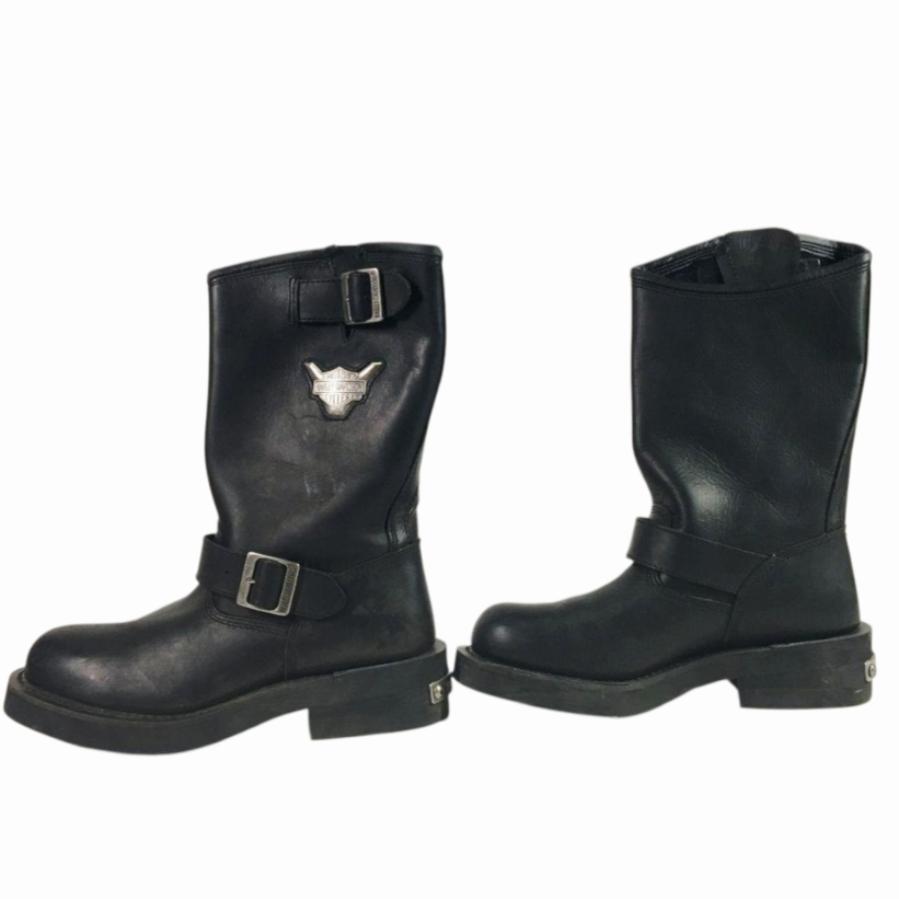 Great *Harley-Davidson Black Leather Motorcycle Boots Harness Biker (sz 8) #91135