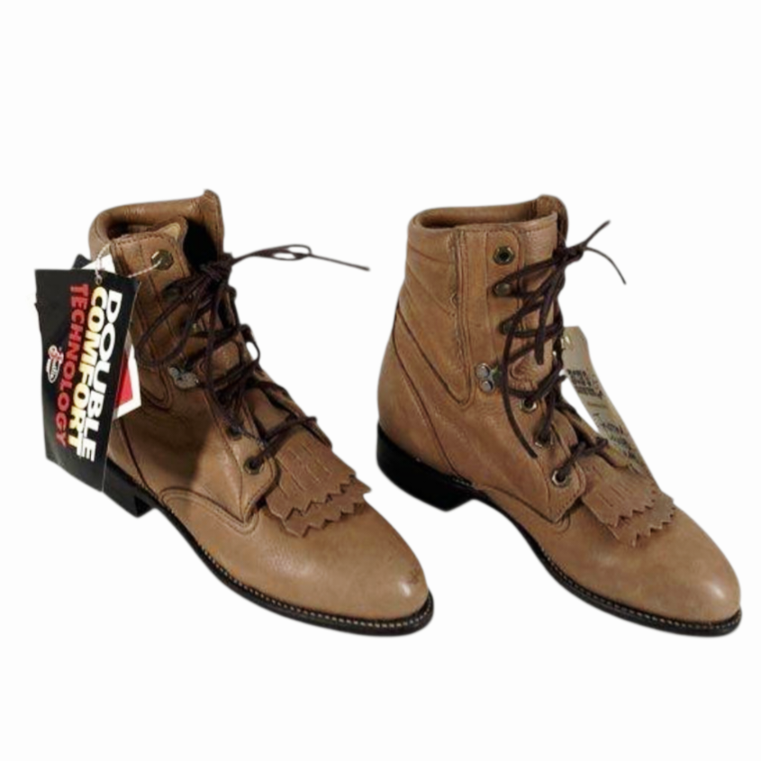 NWT *Justin Brown Leather Double Comfort Lace-up Ankle Women (6B) <$189>