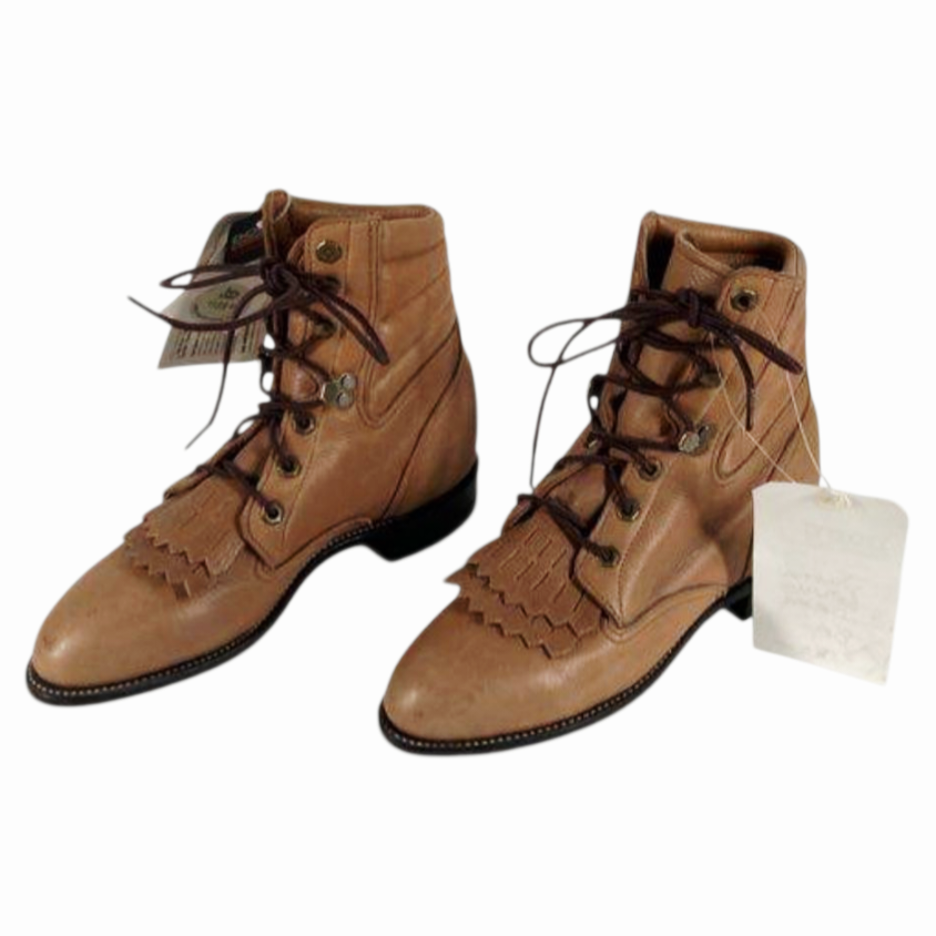 NWT *Justin Brown Leather Double Comfort Lace-up Ankle Women (6B) <$189>