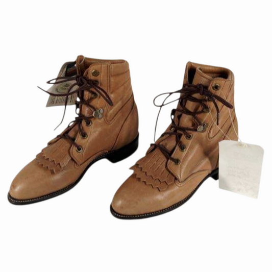 NWT *Justin Brown Leather Double Comfort Lace-up Ankle Women (6B) <$189>