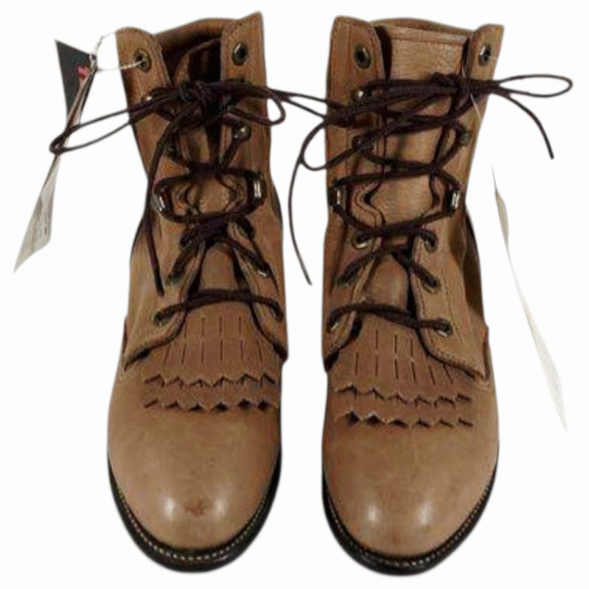 NWT *Justin Brown Leather Double Comfort Lace-up Ankle Women (6B) <$189>