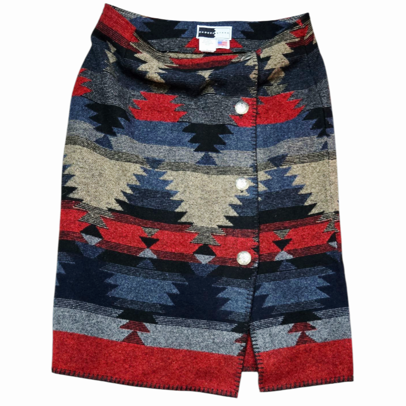 Rhonda Stark *Native SW Wool Blend Skirt w/ Silver Stamped Buttons (sz XL)