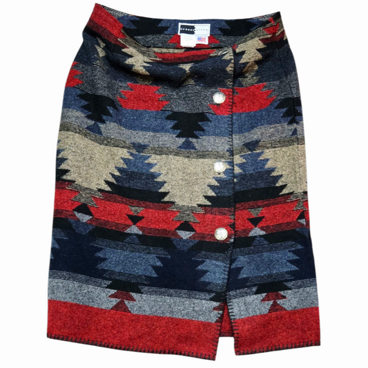 Rhonda Stark *Native SW Wool Blend Skirt w/ Silver Stamped Buttons (sz XL)