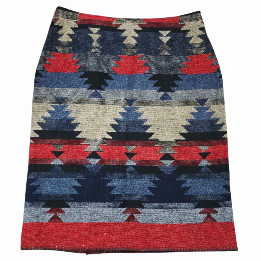 Rhonda Stark *Native SW Wool Blend Skirt w/ Silver Stamped Buttons (sz XL)