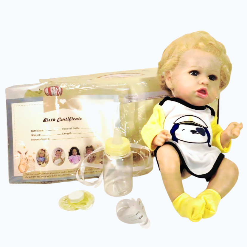 Cute *Reborn Blonde Vinyl Vintage 17" Doll Blue Eyes Birth Certificate + more!
