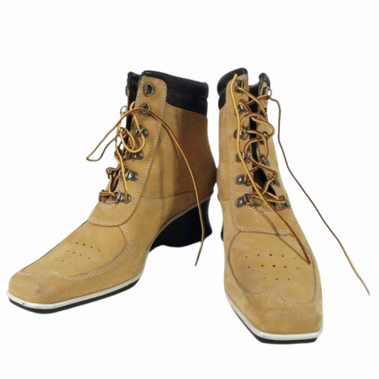 NWT *Timberland Tan Leather Women Lace-up Wedge Ankle Boot (10M)