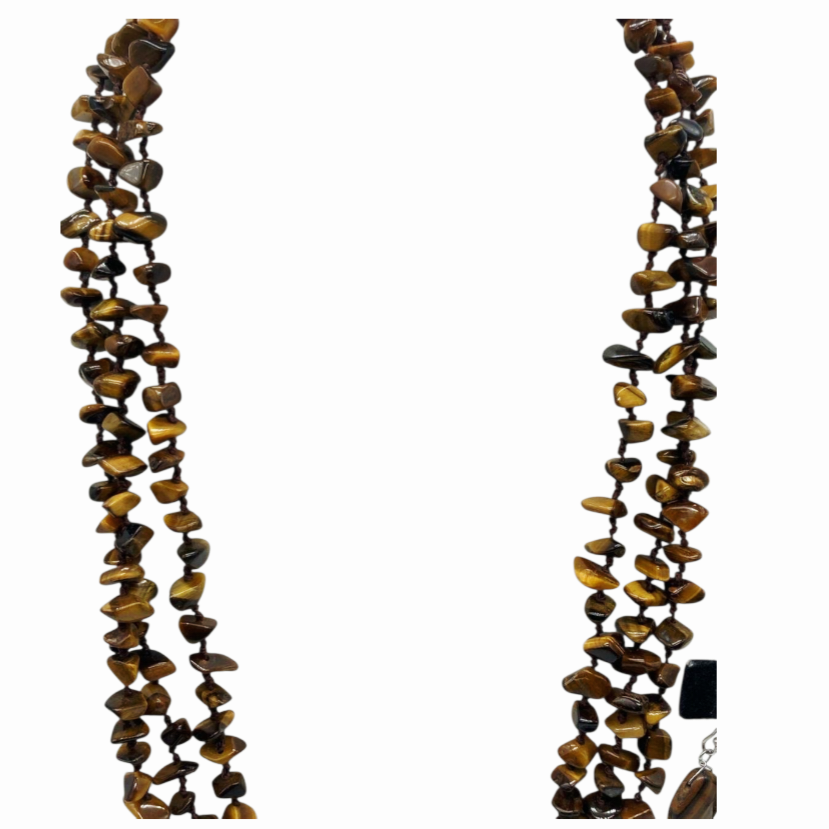 Beautiful *Sterling Silver/Tiger's Eye Extra Long Necklace & Matching Earrings