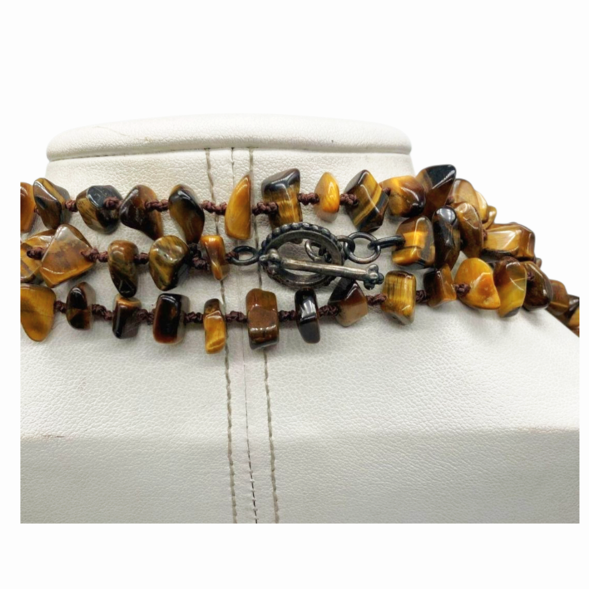 Beautiful *Sterling Silver/Tiger's Eye Extra Long Necklace & Matching Earrings