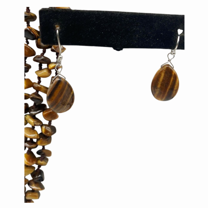 Beautiful *Sterling Silver/Tiger's Eye Extra Long Necklace & Matching Earrings