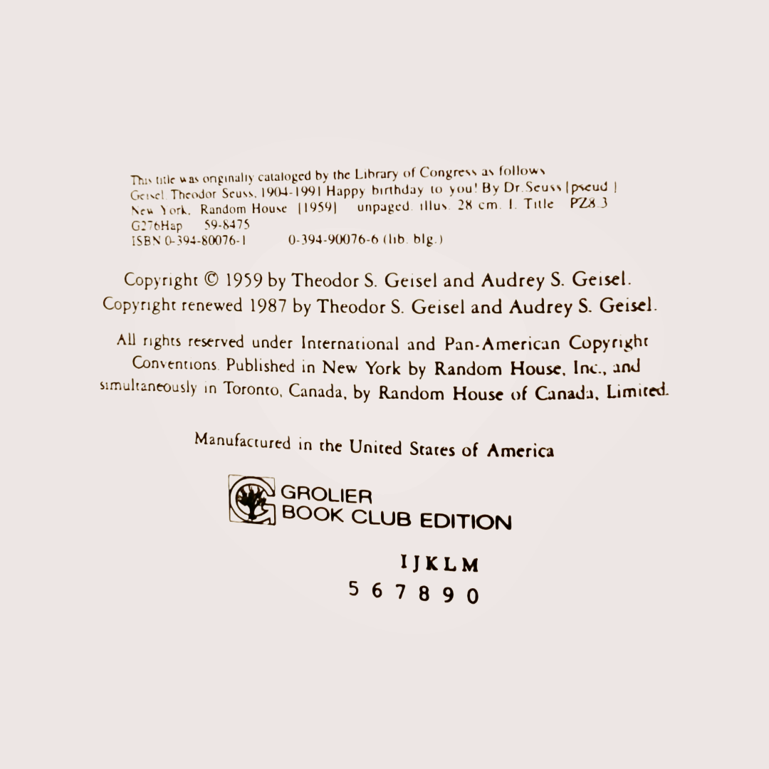 Vintage *Dr. Seuss "Happy Birthday To You!" Hardcover Book