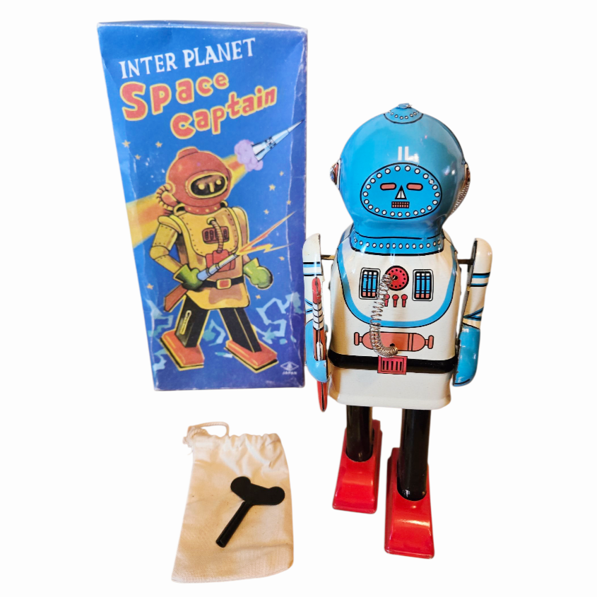 Vintage *Inter Planet Space Captain Tin Wind-up Robot by Schylling w/ Box
