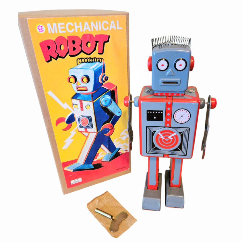 Great *Vintage Classic Tin Mechanical Wind-Up Robot in Box