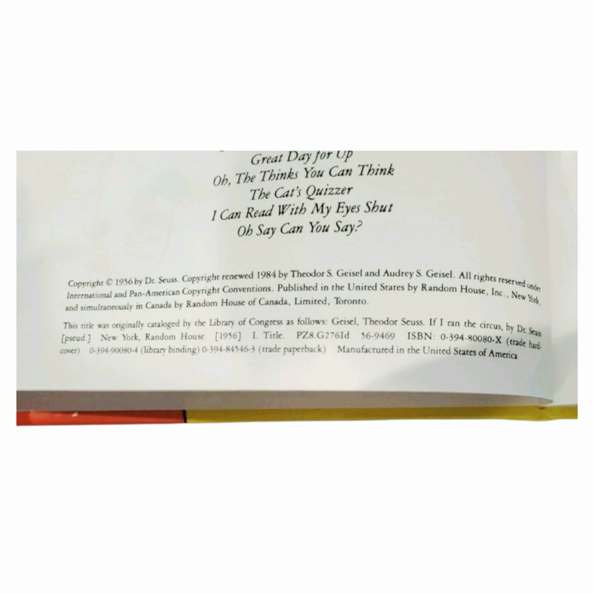 "IF I RAN THE CIRCUS" HB Book by Dr. Seuss (1956) Grolier Book Club