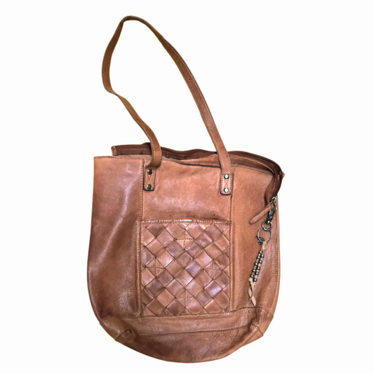 Beautiful *Vilenca Holland Olivia Woven Accent Cognac Leather Shoulder Bag