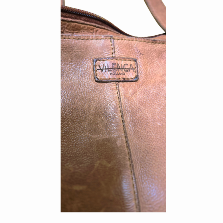 Beautiful *Vilenca Holland Olivia Woven Accent Cognac Leather Shoulder Bag