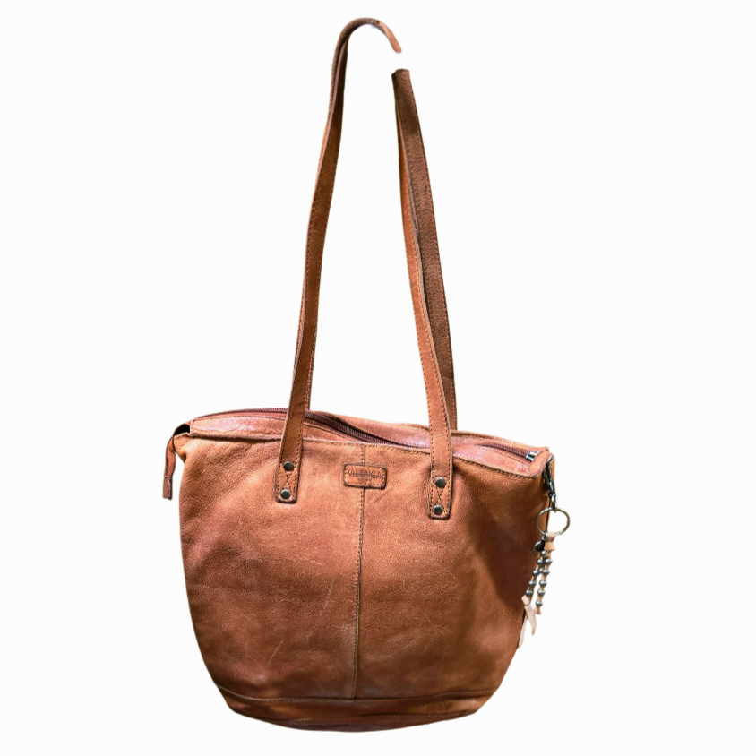 Beautiful *Vilenca Holland Olivia Woven Accent Cognac Leather Shoulder Bag