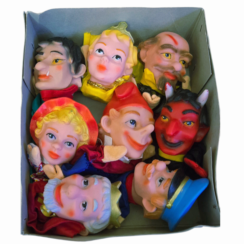 Vintage *Scheithauer 8-pcs Western Germany Rubber Head Hand Puppets (1970s)