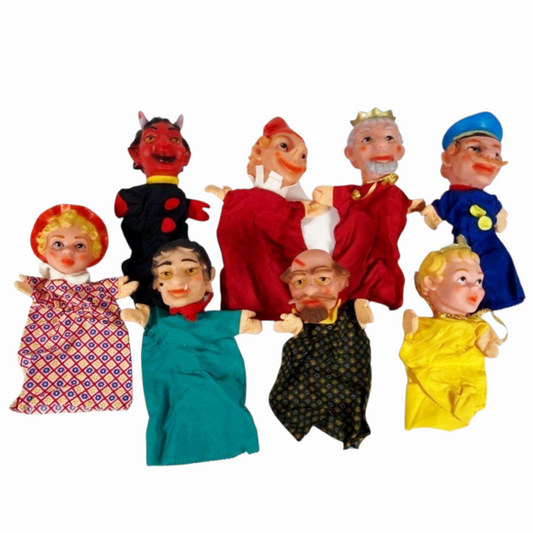 Vintage *Scheithauer 8-pcs Western Germany Rubber Head Hand Puppets (1970s)
