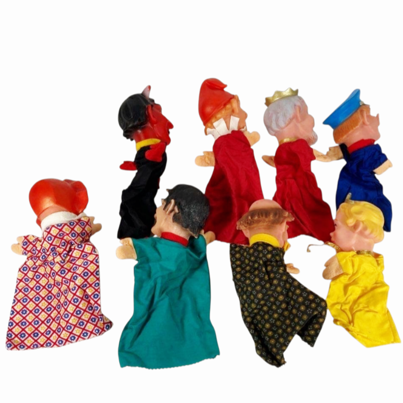 Vintage *Scheithauer 8-pcs Western Germany Rubber Head Hand Puppets (1970s)