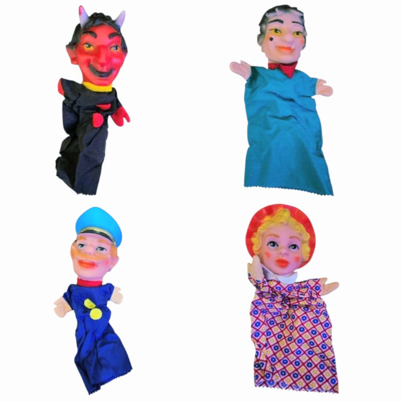 Vintage *Scheithauer 8-pcs Western Germany Rubber Head Hand Puppets (1970s)