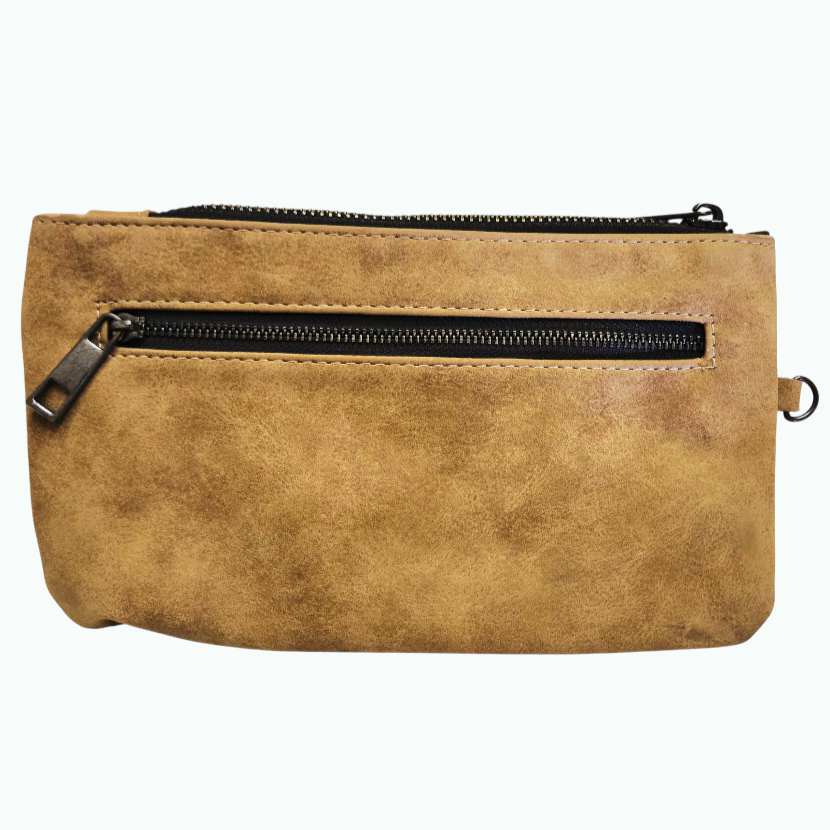 Cute *Brown Suede & Multi-Color Embroidered Wallet Handbag 8x4"