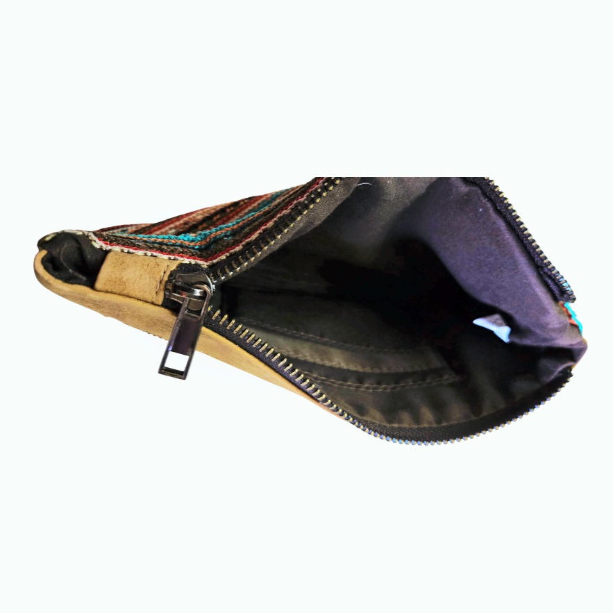 Cute *Brown Suede & Multi-Color Embroidered Wallet Handbag 8x4"