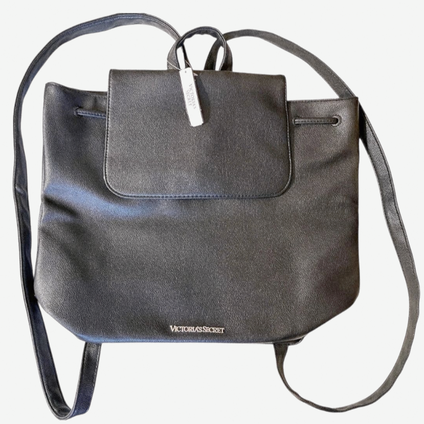 NWT *Victoria Secret Black Pebbled Faux Leather Backpack Tote/Bag $85