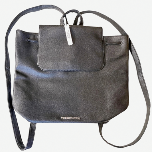 NWT *Victoria Secret Black Pebbled Faux Leather Backpack Tote/Bag $85