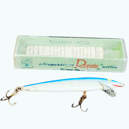 Vintage Rapala Original Floating Minnow Lure B Blue Silver Finland NIB w/ Box