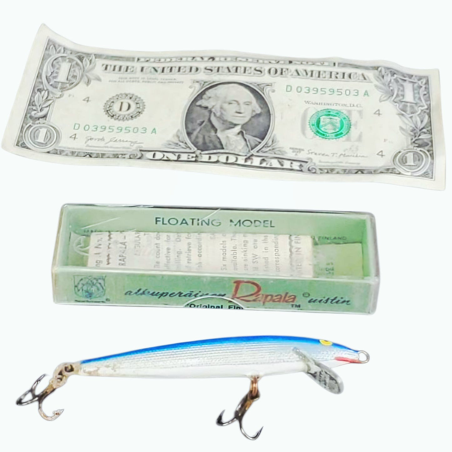 Vintage Rapala Original Floating Minnow Lure B Blue Silver Finland NIB w/ Box