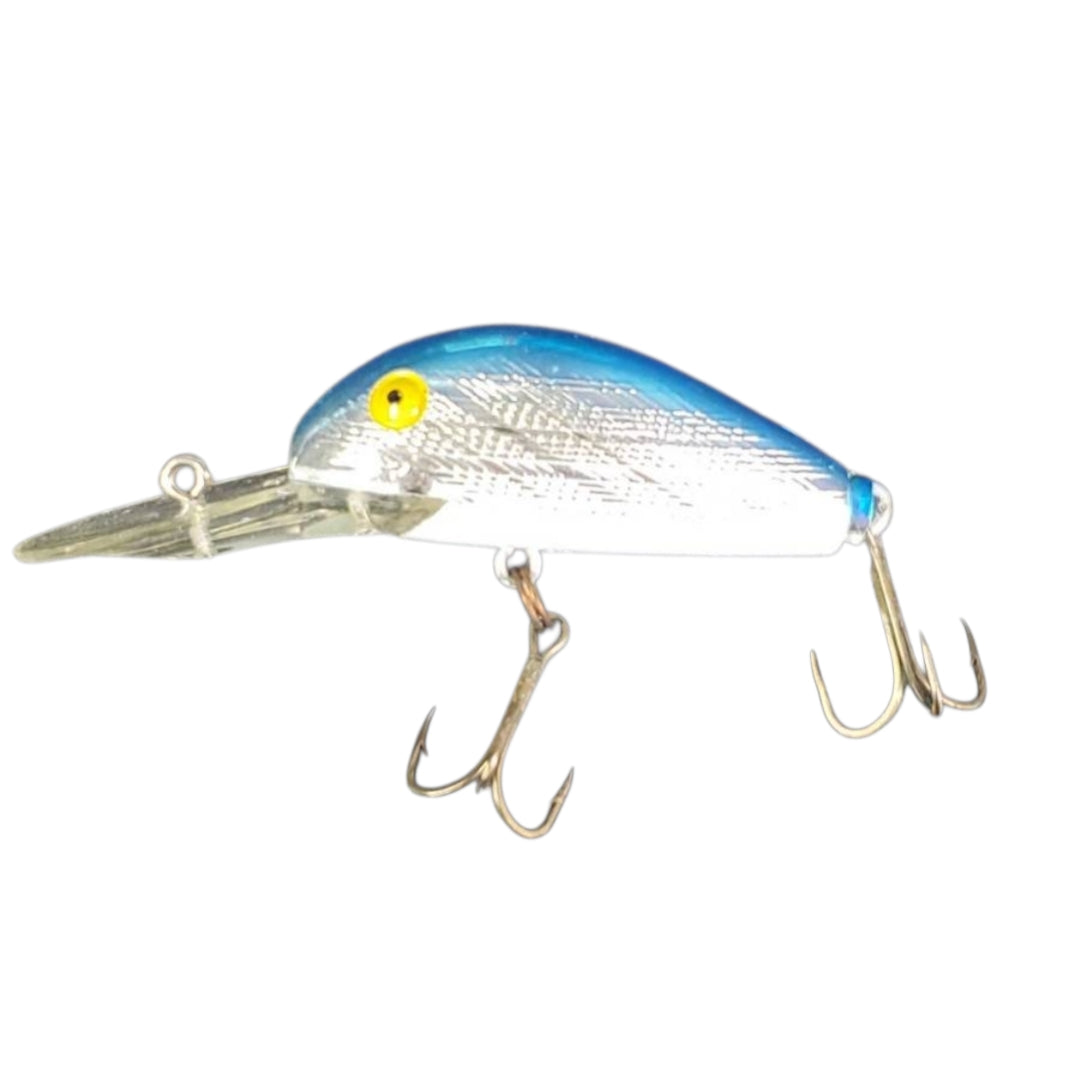 Vintage Rebel Deep Runner Fishing Lure - Chrome Blue Cross-Hatch w/ Original Box