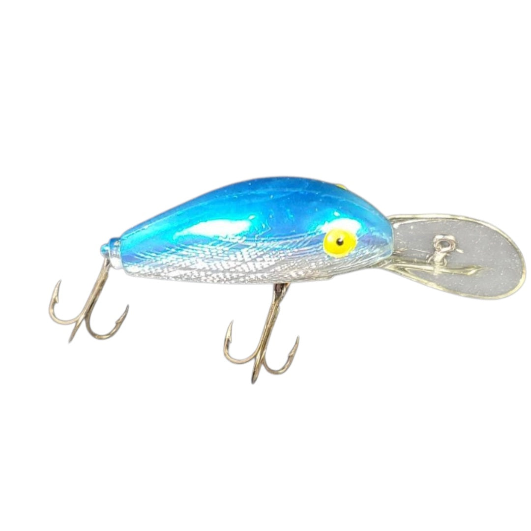 Vintage Rebel Deep Runner Fishing Lure - Chrome Blue Cross-Hatch w/ Original Box