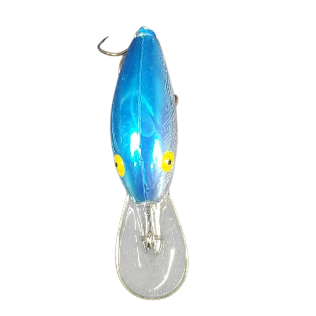 Vintage Rebel Deep Runner Fishing Lure - Chrome Blue Cross-Hatch w/ Original Box