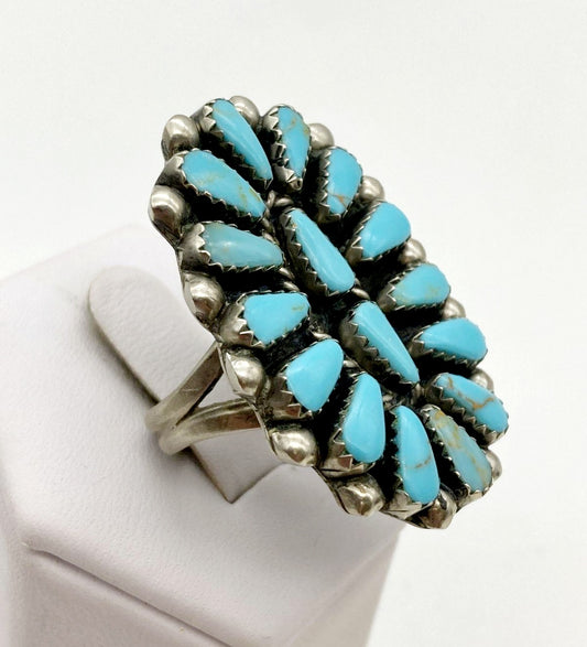 Stunning *A Silver & Turquoise Cluster Ring (size 8)