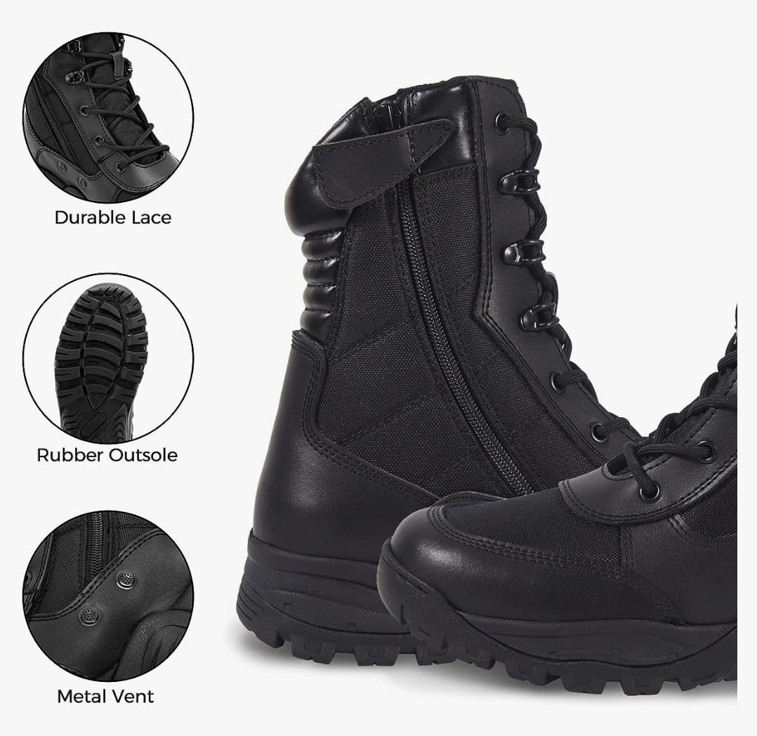 New *Wideway Milforce Military Work Combat Black Leather Boots (Size 9)