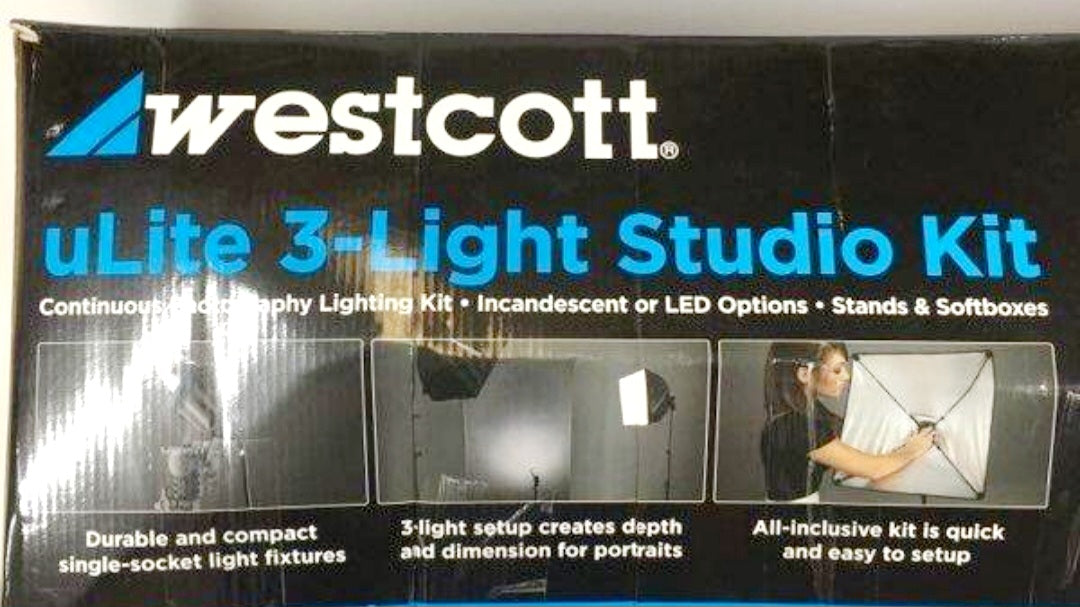 Westcott Ulite 3-light Studio Kit Stands Boxes 35-watt LED & Photoflood Bulbs #403L