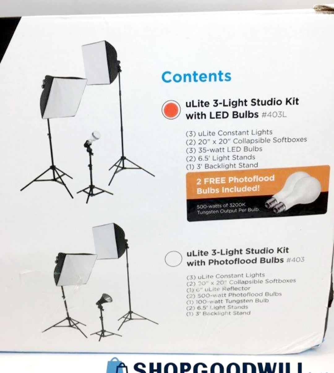 Westcott Ulite 3-light Studio Kit Stands Boxes 35-watt LED & Photoflood Bulbs #403L