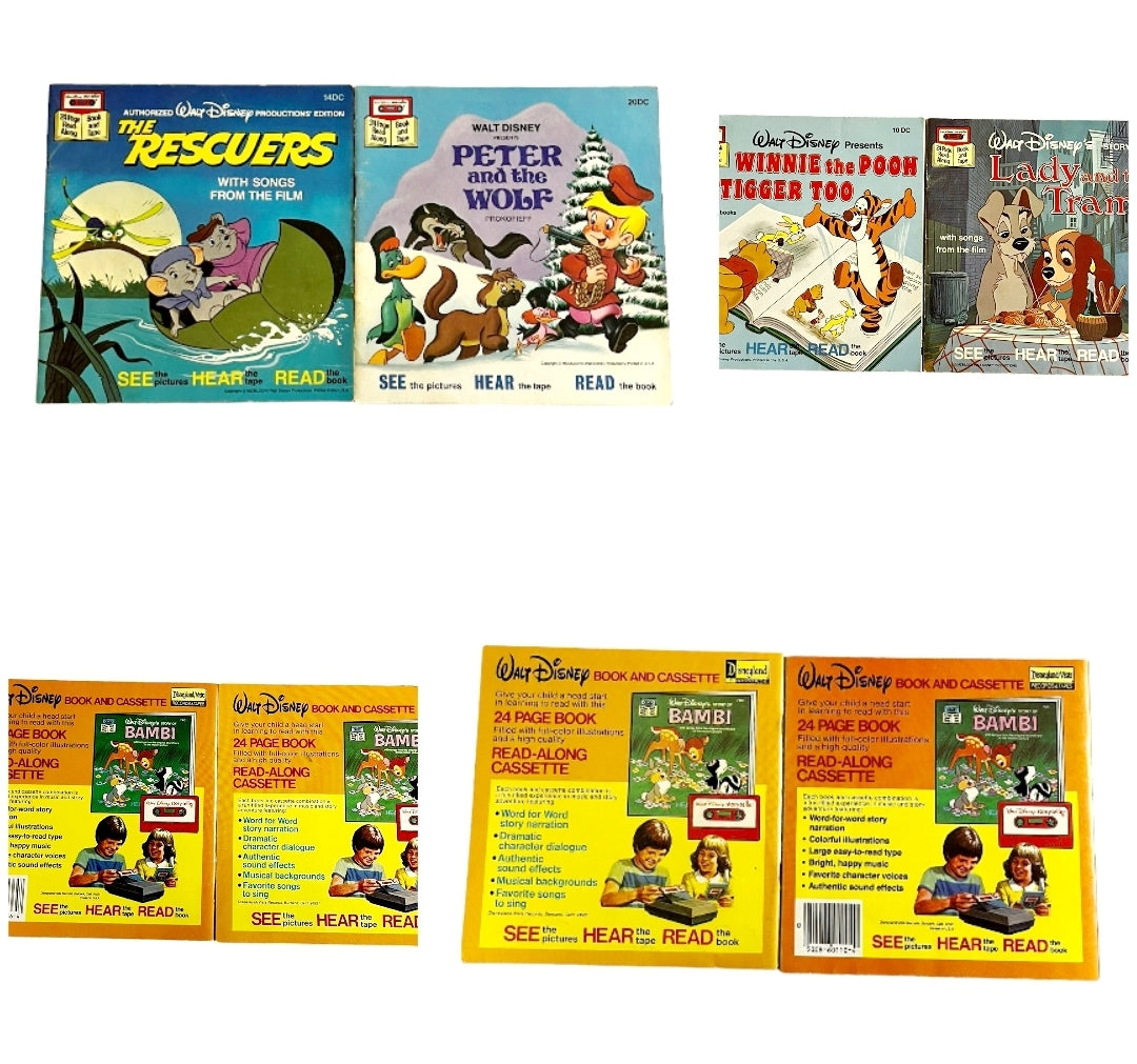 Disneyland "Take-a-Tape-Along" (Complete Set) 6 Books & Doublesided Tapes Case (1979)