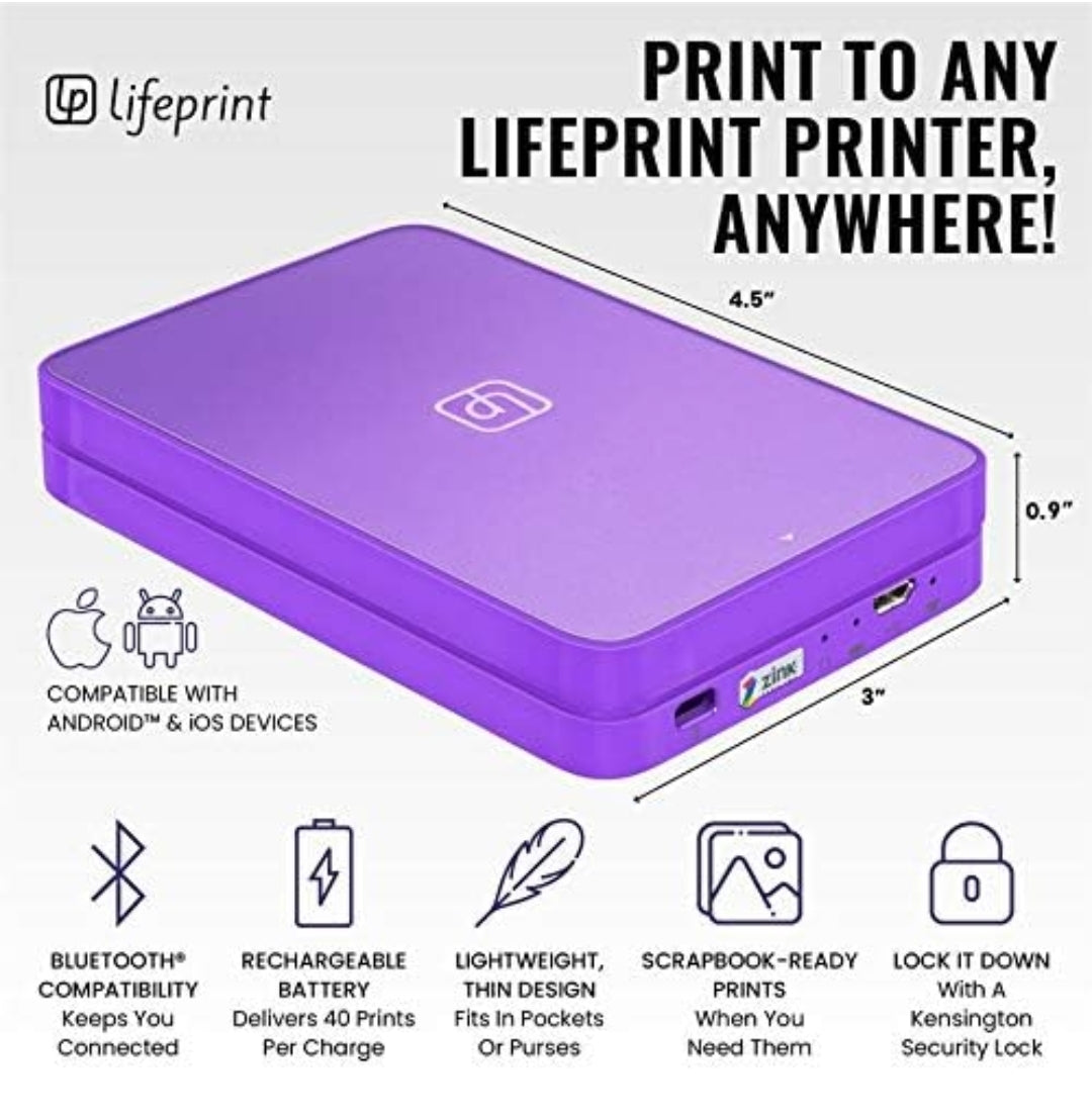 New *Lifeprint 2x3 Portable iPhone/Android Photo and Video Printer - LP001-4 Black