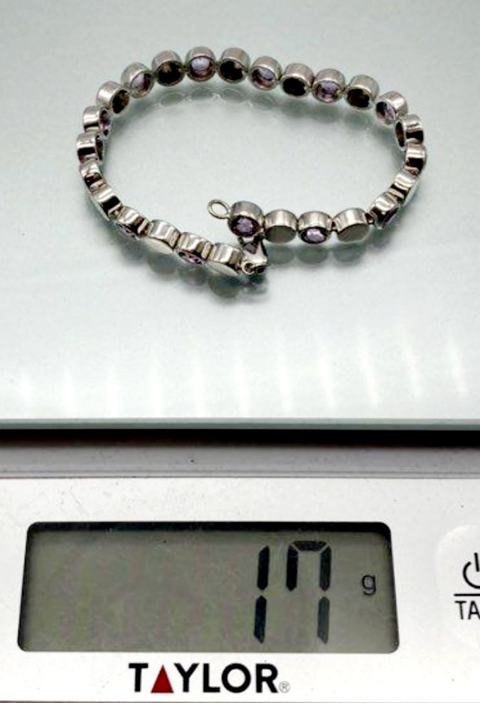 Beautiful *Sterling Silver & Amethyst 7.5" Bracelet