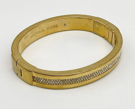 Michael Kors Women's Yellow Gold Stainless Steel Crystal Logo Bracelet Bangle