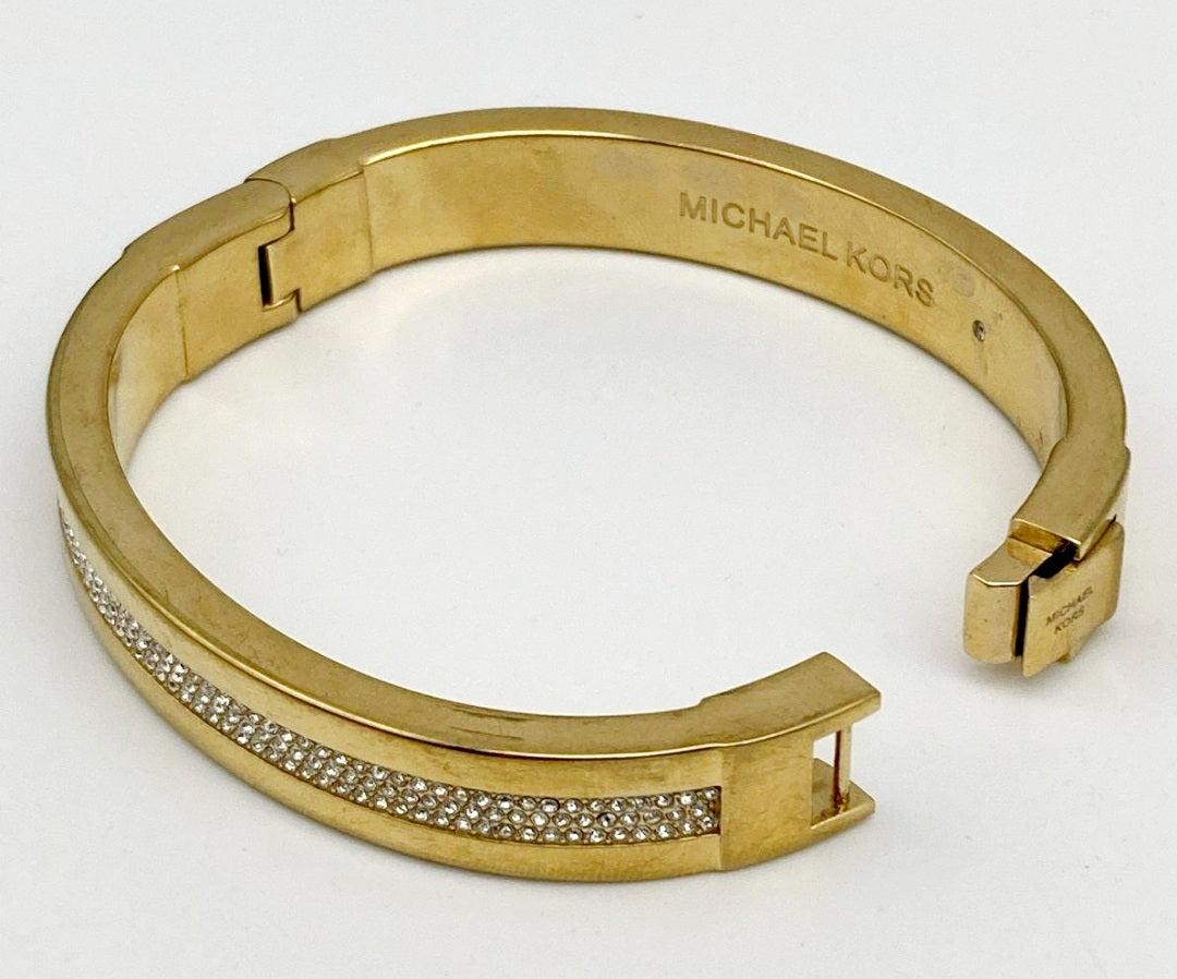 Michael Kors Women's Yellow Gold Stainless Steel Crystal Logo Bracelet Bangle