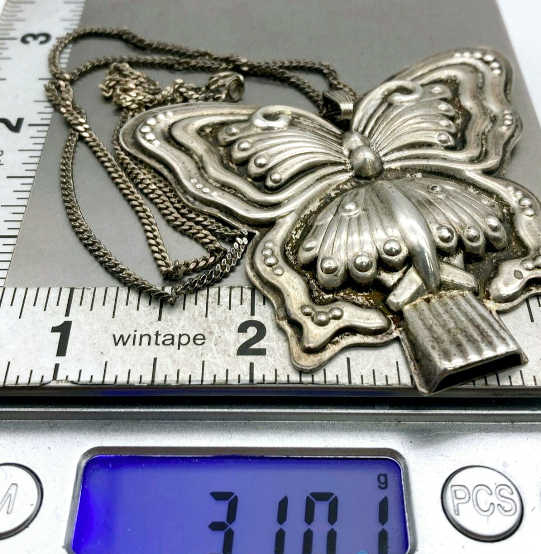 Vtg *Nouveau 2.5" Reed & Barton Sterling Silver .925 Butterfly Whistle Necklace