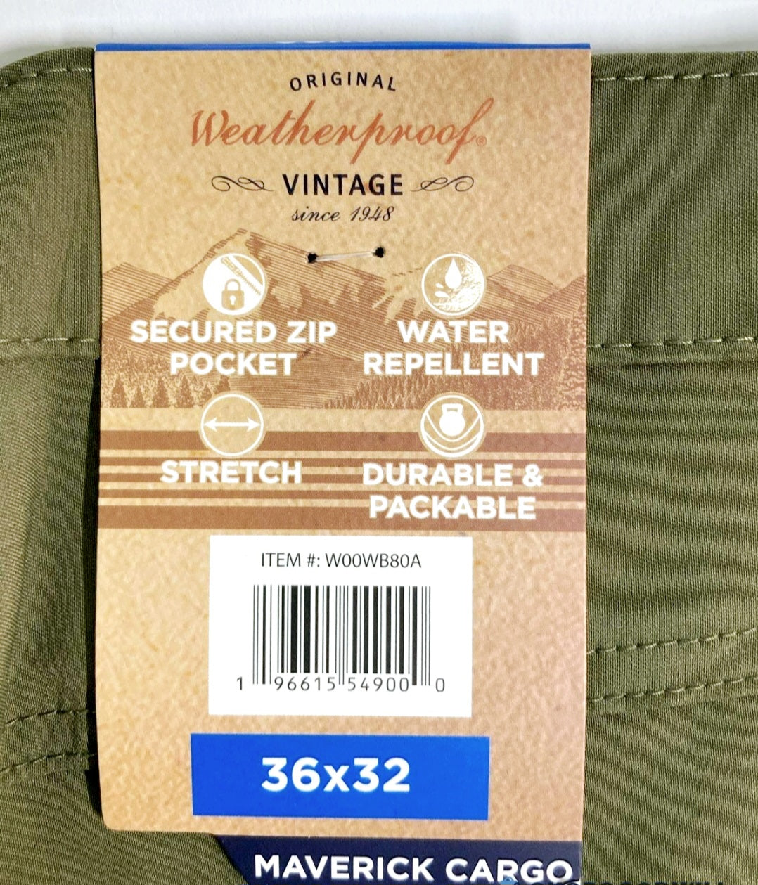 NWT *Weatherproof Vintage Men's Maverick Cargo Green Pant (36x32)