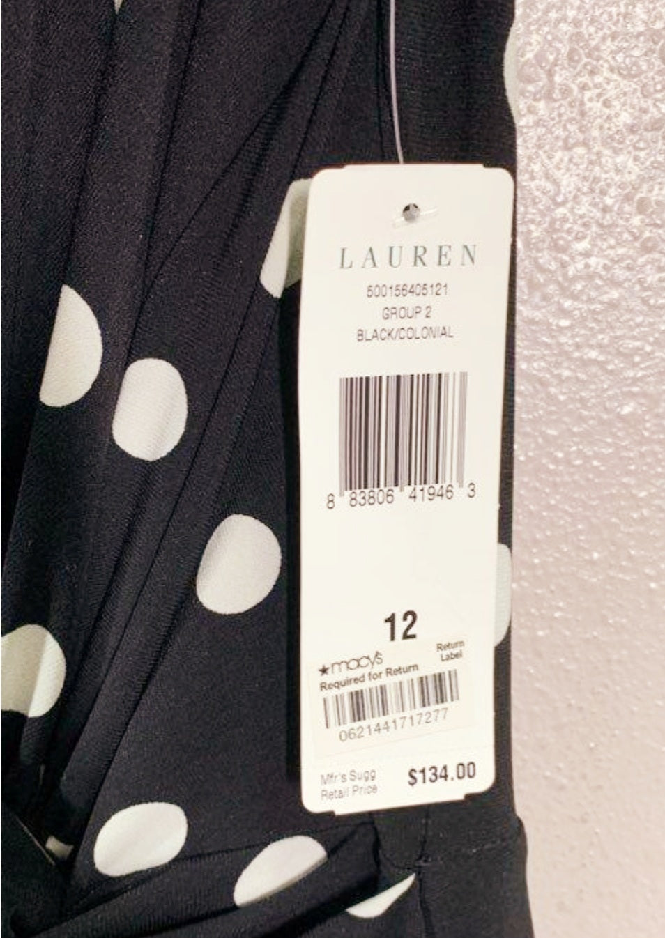 NWT *Ralph Lauren Polka-Dot Jersey Sleeveless Black/White Dress Boat Neck A-Line (12)