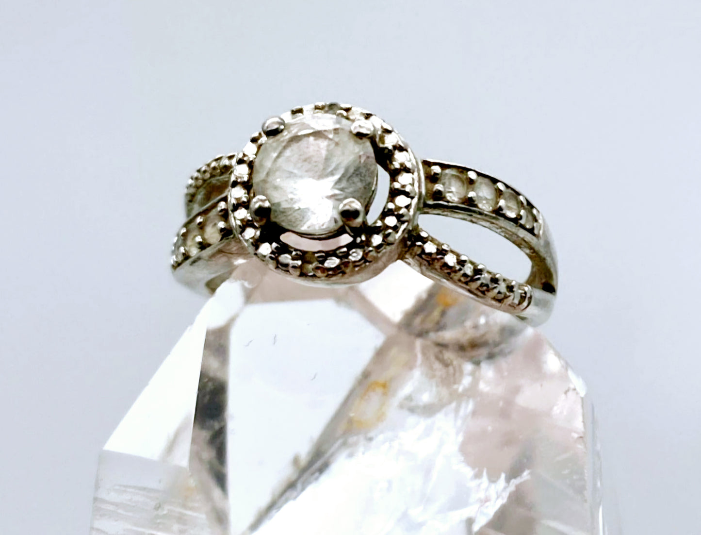 Lovely *Sterling Silver 925 & White Topaz Ring Art Deco Style (sz 7)