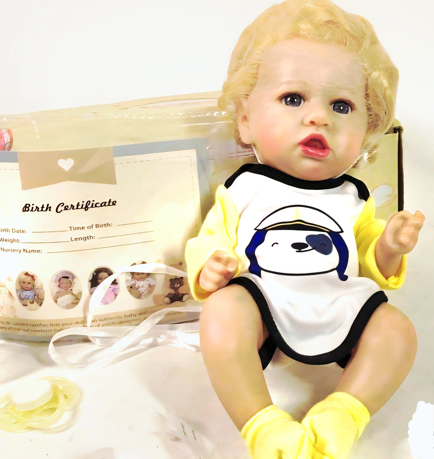 Cute *Reborn Blonde Vinyl Vintage 17" Doll Blue Eyes Birth Certificate + more!