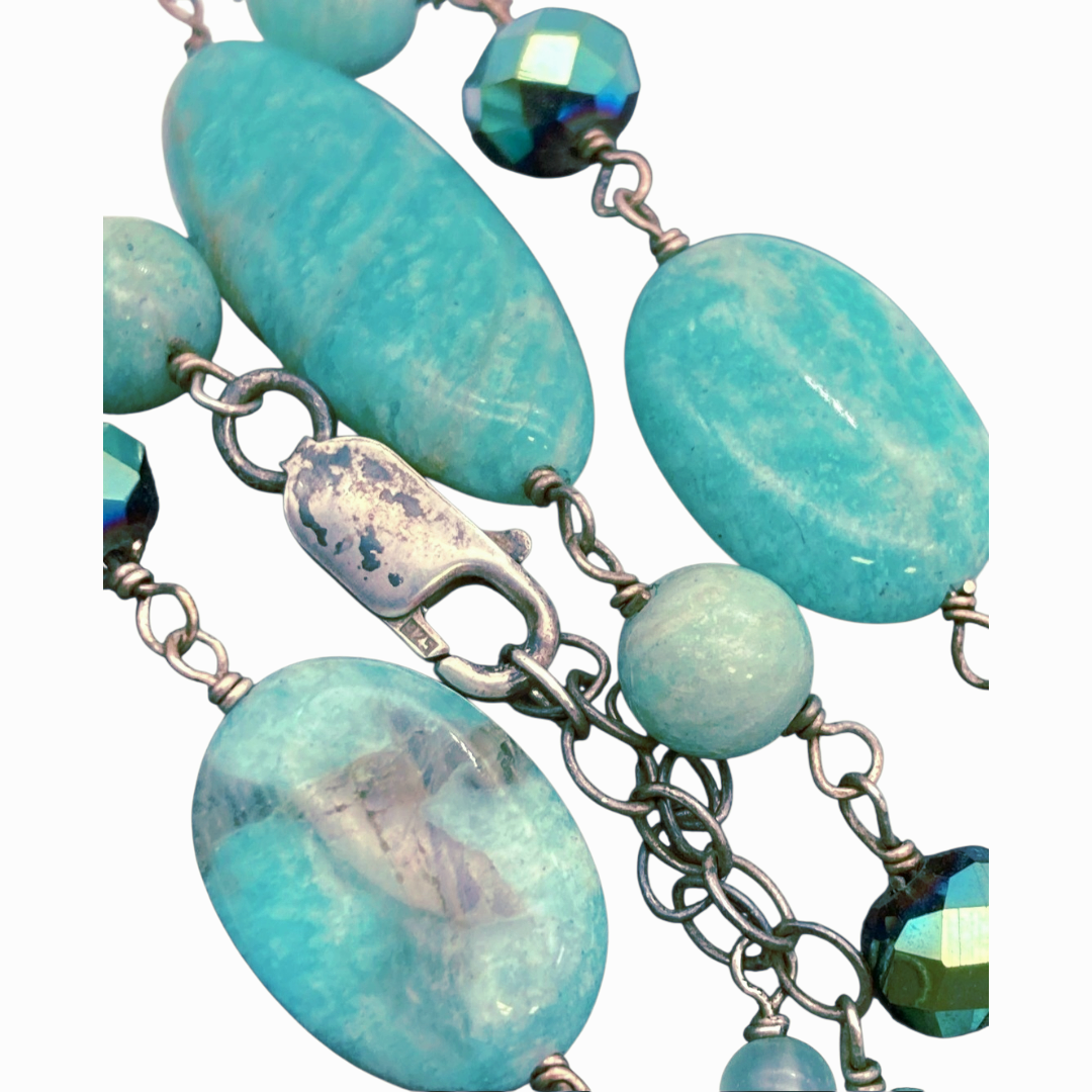 Beautiful *Peruvian Amazonite Beaded 13" Necklace w/ Polished Teardrop Pendant